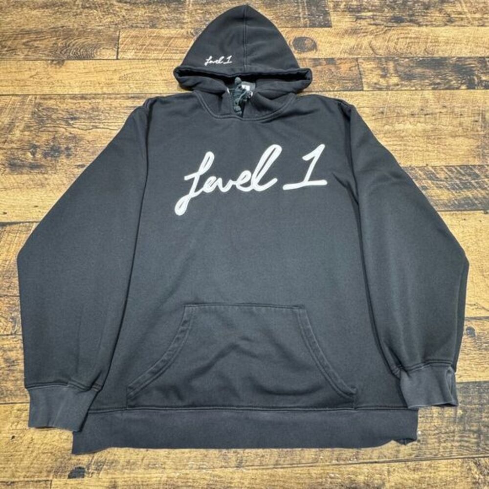 Level 1 Black Graphic Hoodie Sweatshirt Streetwear Pullover‎ L